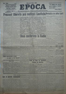 Epoca , ziar al Partidului Conservator , 3 Iulie 1935 , Goga - Cuza , Titulescu foto