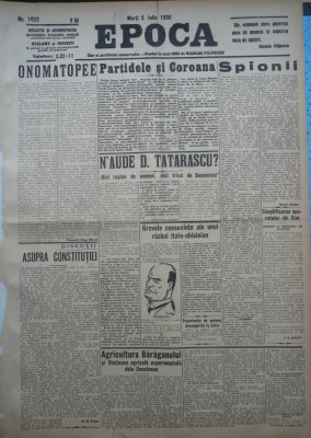 Epoca , ziar al Partidului Conservator , 2 Iulie 1935 , Tatarascu , Titulescu foto