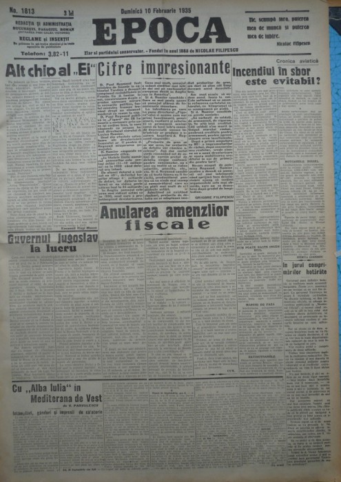 Epoca , ziar al Partidului Conservator , 10 Febr. 1935 , Hagi Mosco , Bratianu