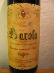 vin vechi de colectie BAROLO, riserva speciale 1964, doc, cl 72, gr 13,5 foto