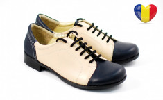 Pantofi dama casual din piele naturala (albastru cu bej) Cod: ROVI54 foto