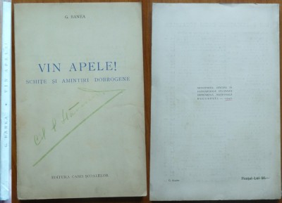 G. Banea, Vin apele ! Schite si amintiri dobrogene, 1940, editia 1 foto