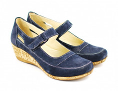 Pantofi dama piele intoarsa cu platforma, casual bleumarin - FOARTE COMOZI - Made in Romania P9154BL foto