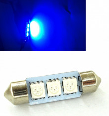 Leduri auto C5W 36 mm 3 SMD 5050 ALBASTRU - bec led auto foto