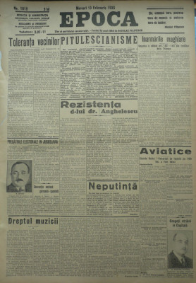 Epoca , ziar al Partidului Conservator , 13 Februarie 1935 , Inarmarea Ungariei foto