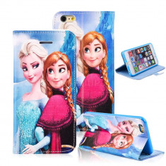 husa IPHONE 6 6S portofel carte flip Frozen Elsa Anna cu strasuri foto