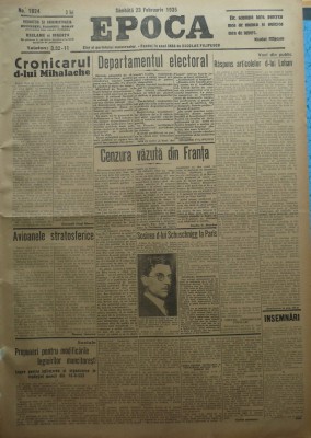 Epoca , ziar al Partidului Conservator , 23 Febr. 1935 , Hagi Mosco , Filipescu foto