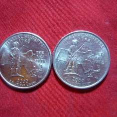 3 Monede 25 C SUA comemorative-Massachusetts -d si p si South Carolina 2000