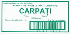 Eticheta cartus tigari Carpati / Fabrica Sfintu Gheorghe foto