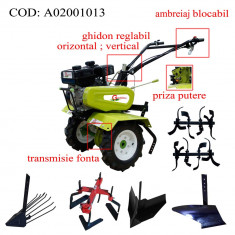 Gardelina Motocultor A02001013, 7 CP, freze, roti, plug BG, rarita reglabila, prasitoare hoby, plug cartofi, 700-1000 mm foto