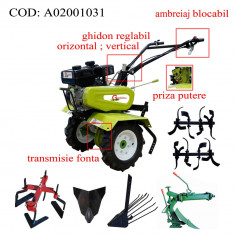 Gardelina Motocultor A02001031, 7 CP, freze, roti, plug LY reversibil, rarita fixa, plug cartofi, 700-1000 mm foto