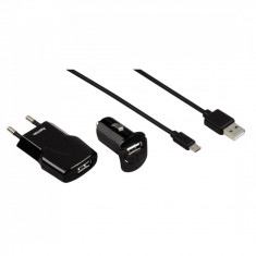 Set incarcator universal microUSB Hama Picco 3 in 1, priza, masina, usb, negru foto