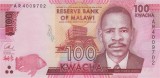 MALAWI █ bancnota █ 100 Kwacha █ 2014 █ P-65a █ UNC █ necirculata