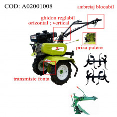 Gardelina Motocultor A02001008, 7 CP, freze, roti, plug LY reversibil, 700-1000 mm foto