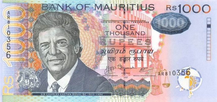 MAURITIUS █ bancnota █ 1000 Rupees █ 2007 █ P-59d █ UNC █ necirculata