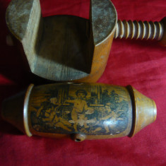 Dispozitiv vechi din lemn pt Razboi Tesut cu gravura , L= 10,8 cm