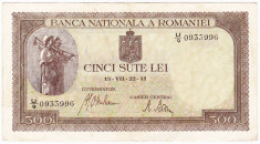 Bancnota 500 lei 22 VII 1941,filigran orizontal,VF+ (2) foto