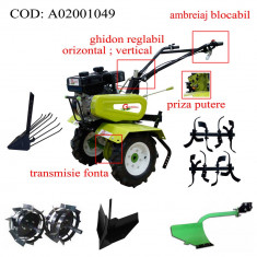 Gardelina Motocultor A02001049, 7 CP, freze, roti cauciuc, roti metalice, plug hoby, rarita reglabila, plug cartofi, cupla, 700-1000 mm foto