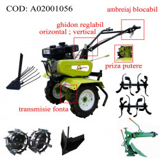 Gardelina Motocultor A02001056, 7 CP, freze, roti cauciuc, roti metalice, plug LY reversibil, rarita reglabila, plug cartofi, cupla, 700-1000 mm foto