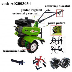 Gardelina Motocultor A02003034, 7 CP, freze, roti cauciuc, roti metalice, prasitoare hoby, 1000 mm foto