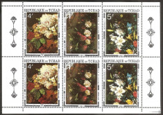 1971 CHAD CIAD Picturi Flori bloc de 2x 3 Sc. 236A= 11$ Rubens, Van Os Bruegel foto