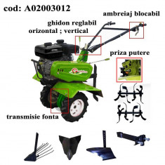 Gardelina Motocultor A02003012, 7 CP, freze, roti, plug BG, rarita fixa, plug cartofi, cupla, 1000 mm foto