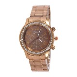 Ceas dama GENEVA curea metalica brown coffee + cutie simpla cadou, Analog, Fashion, Otel