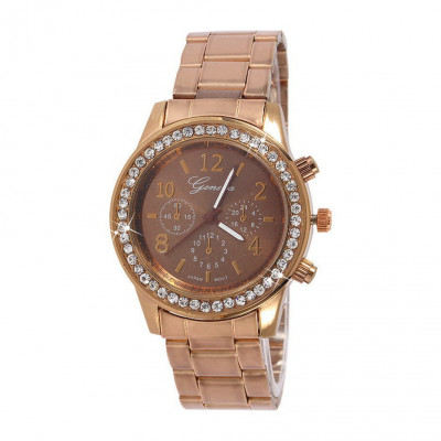 Ceas dama GENEVA curea metalica brown coffee + cutie simpla cadou foto