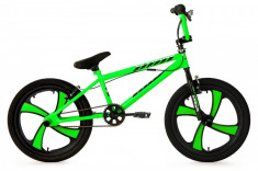 Bicicleta bmx freestyle cadru cobalt si roti pe 20 inch magneziu verde neon foto