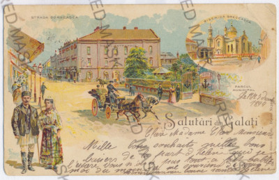 191 - GALATI, ethnics, carriage, Litho - old postcard - used - 1899 foto