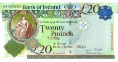 IRLANDA DE NORD ? bancnota ? 20 Pounds ? 2013 ? P-88 ? BANK OF IRELAND ? UNC ? foto