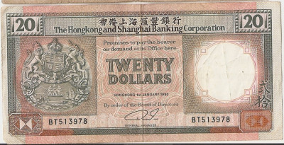 HONG KONG 20 DOLLARS DOLARI HSBC 1990 VF foto