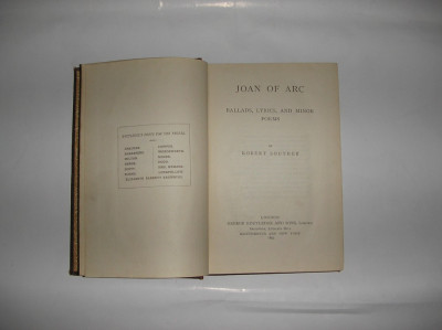 Carte veche Joan of Arc - poetical works / Robert Southey -editie 1894 foto
