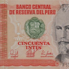 PERU █ bancnota █ 50 Intis █ 1987 █ P-131b █ UNC █ necirculata