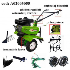 Gardelina Motocultor A02003055, 7 CP, freze, roti cauciuc, roti metalice, plug reversibil, rarita reglabila, plug cartofi, cupla, 1000 mm foto