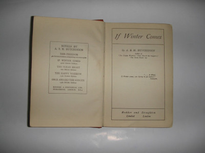 Carte veche If winter comes - A.S.M.Hutchinson editie 1923 ! foto