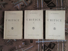 Titu MAIORESCU - CRITICE 1866-1907 (3 vol., 1931 - Stare impecabila!) foto