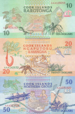 Bancnota Insulele Cook 10, 20 si 50 Dolari 1992 - P8-10 UNC ( set 3 bancnote ) foto