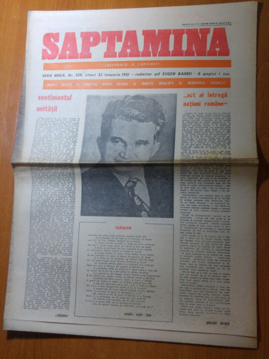 ziarul saptamana 23 ianuarie 1981- nr cu ocazia zilei de nastere a lui ceausescu