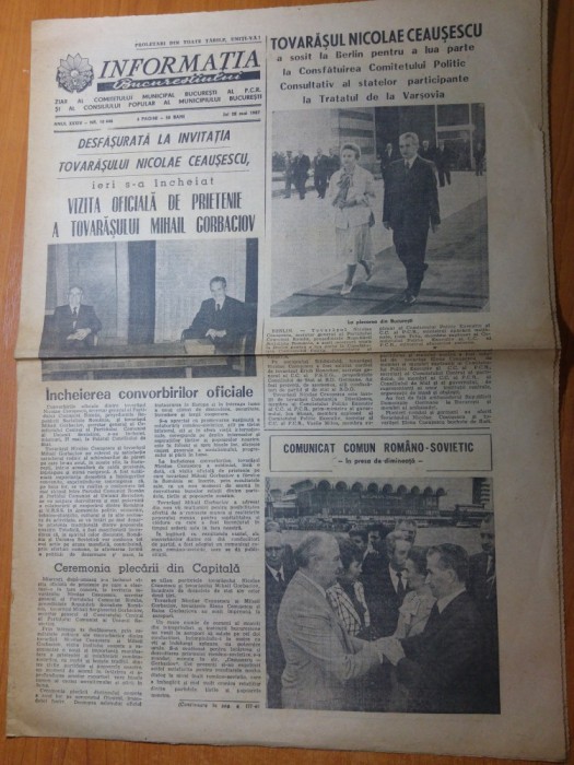 ziarul informatia bucurestiului 28 mai 1987-vizita lui ceausescu la varsovia