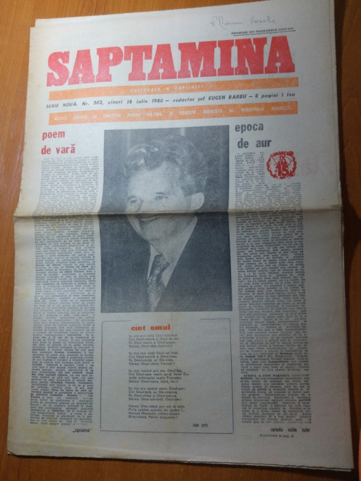 ziarul saptamana 18 iulie 1980-15 ani de cand ceausescu este ales in fruntea PCR