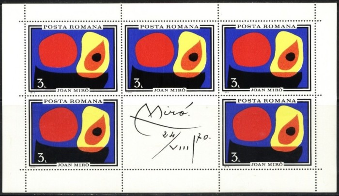 Romania 1970 &ndash; INUNDATIA PICTURA JOAN MIRO, COALA MICA 5+1 MNH, AE5