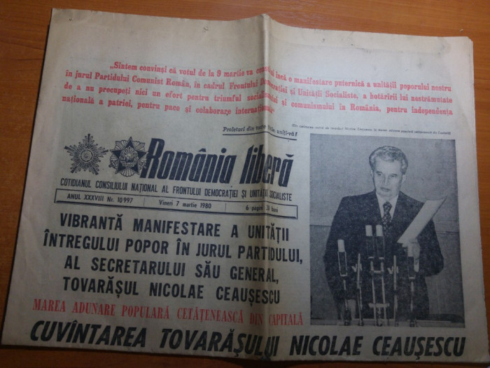 ziarul romania libera 7 martie 1980-cuvantarea lui ceausescu cu privire la vot