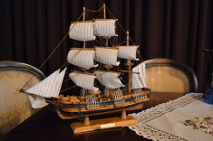 Macheta corabie cu panze (Corabie de razboi realizata din Lemn 48x44x11 cm ) #76 foto