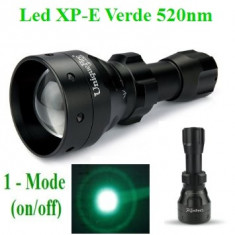 Lanterna cu focalizare cu Led VERDE XPE 520nm cu 1 mod- Set foto