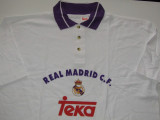 Tricou bumbac 100% (polo) fotbal - REAL MADRID (marime L - sponsor oficial TEKA), Alb, De club