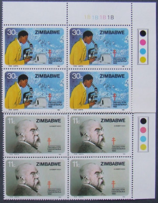 ZIMBABWE 1982 - CERCETARI MEDICALE, 2 VALORI IN BLOC NEOBLITERATE - AS 160 foto