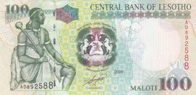 Bancnota Lesotho 100 Maloti 2009 - P19e UNC foto