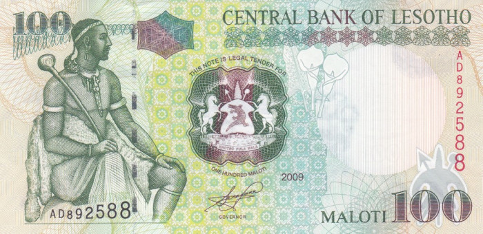 Bancnota Lesotho 100 Maloti 2009 - P19e UNC