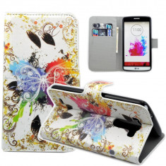 husa LG G3 portofel carte flip cu design vara flori fluturi 2016 +1folie foto